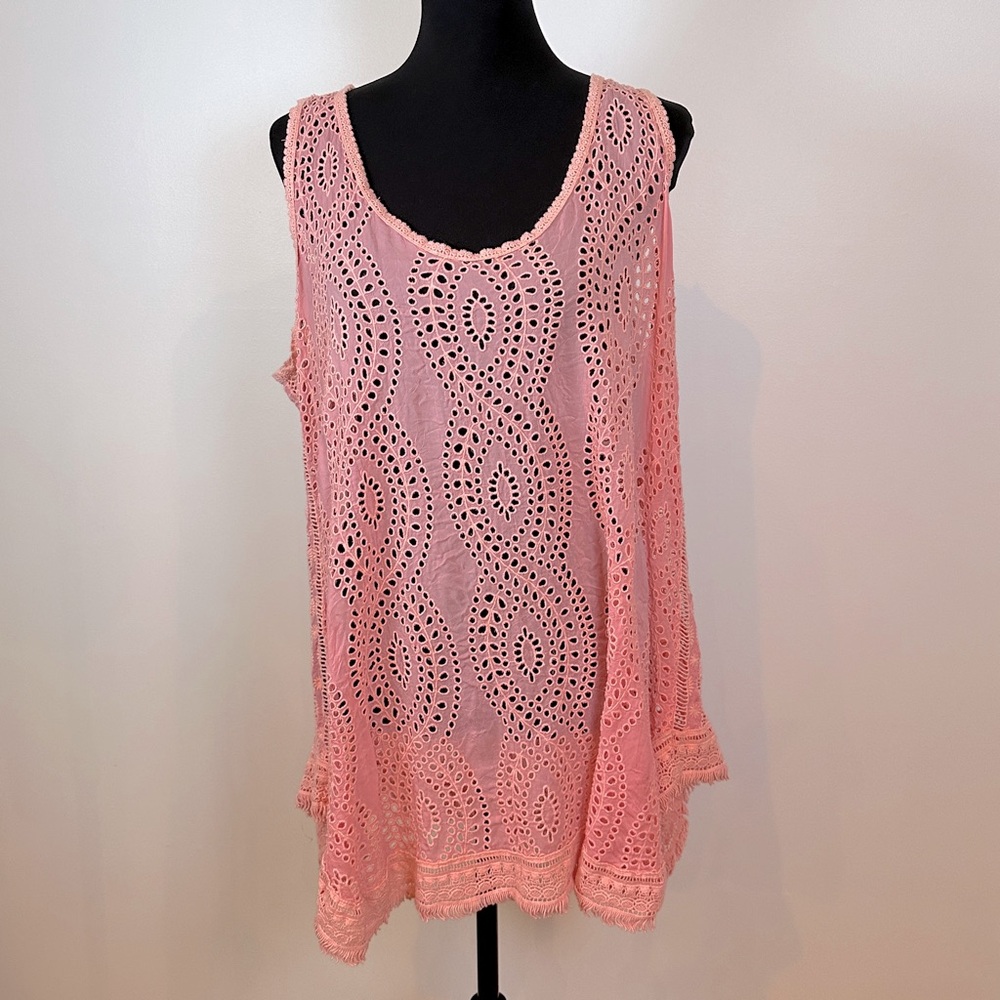 JOHNNY WAS sleeveless eyelet and embroidered tunic blouse size 1x